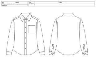 Customizable Fashion Shirt Vector Illustration, Button Down OutLine Template, Buttondown Shirt Factory Ready Tech Pack Flats Sketch, Clip Art Technical Fashion Flat Sketch High Quality Vector Outline