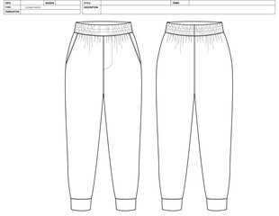 Customizable Shorts Vector Illustration, Jogger Pants, Flats Sketch, Dress Pants Technical Fashion Flats Sketch High Quality Vector Outline, Elastic Waist Pants Adobe Illustrator Technical Drawing