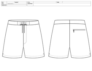 Customizable Shorts Vector Illustration, Pant Template, Flats Sketch, Clip Art Technical Fashion Flats Sketch High Quality Vector Outline, Dress Pants Adobe Illustrator, Board Shorts Technical Drawing