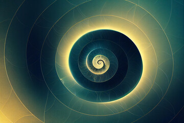 Wallpaper of golden ratio Fibonacci spiral background. generative ai	