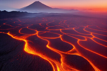 Wallpaper of volcano lava landscape. Generative ai