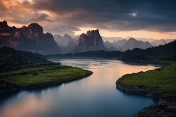 Foto op Canvas Wallpaper of beautiful river and mountain landscape. Generative ai © Julian