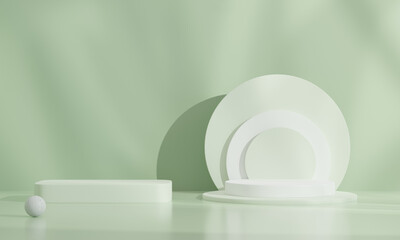3d rendering. Green podium with green background.