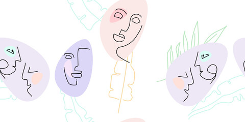 Face line pattern. Minimal art one line drawing.