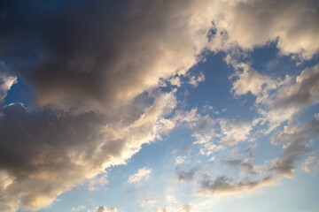 Thunderclouds in the sky at sunset.