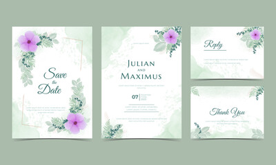 Fototapeta na wymiar Watercolor wedding invitation card template. Floral greeting card design vector.