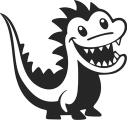Black and white basic logo with a cute cheerful crocodile.
