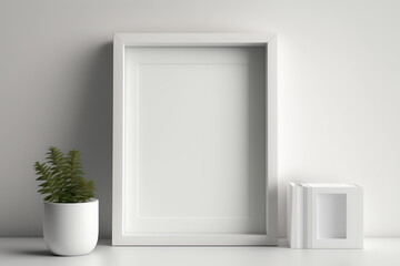 Clean and Simple Atmosphere of a Minimalist Interior with a Blank white Photo Frame - Generative AI