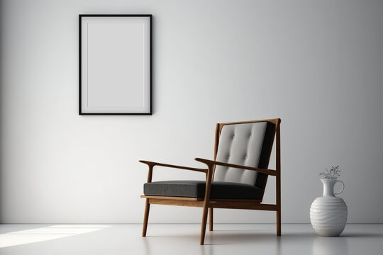 Blank white picture frames on the walls with Minimal Interior- Generative AI