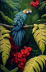 perroquet perch&eacute; dans la jungle