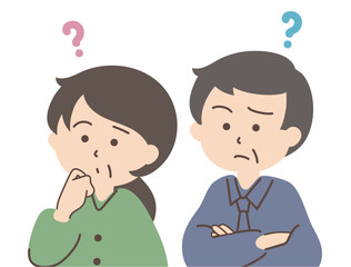 疑問の表情を浮かべる夫婦のイラスト