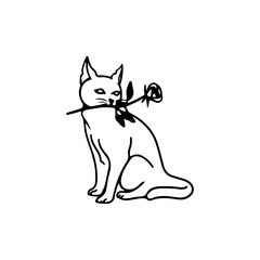 vector illustration of a cat eating a rose concept