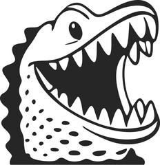 Black and white Simple logo with a cute Cheerful crocodile.