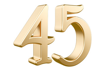 Obraz premium 3d gold modern number 45 with Generative AI