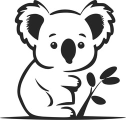 Black and white Uncomplicated logo with aesthetic and cute koala.
