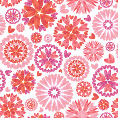 Pink Heart Flowers Seamless Pattern.  Valentine Day, Wedding, and Romantic Event Design for Print, Background, Textile, and Wrapping Paper.