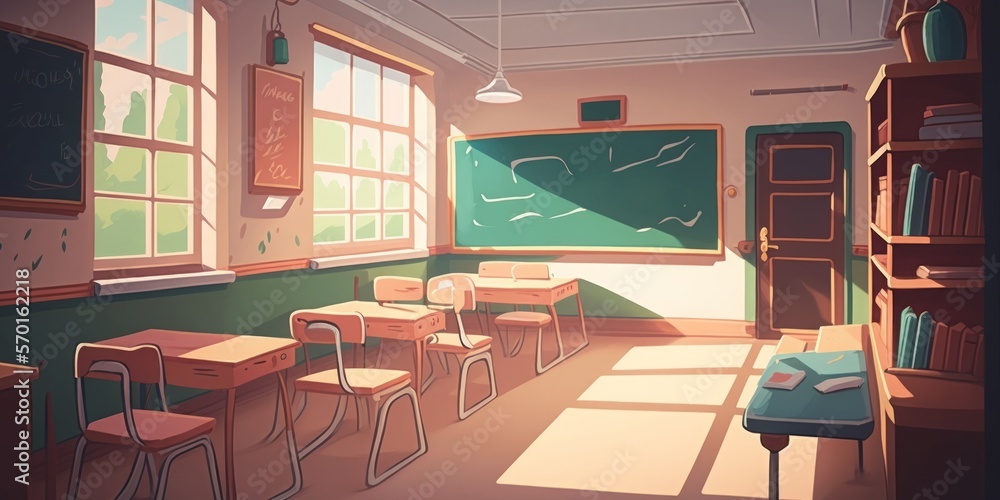 Poster an empty class room for back to school concept. generative ai