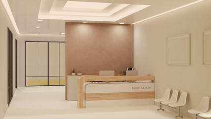 Modern elegance lobby or reception area interior design with registration counter, waiting seat