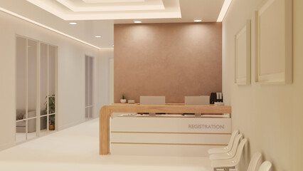 Luxury elegance lobby or front desk interior design with registration counter, waiting seats,...