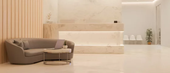 Fototapete Hotel Chic Luxury beauty clinic or office reception area with luxury marble reception counter and sofa  © bongkarn