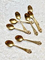 Collection of Gold Color Spoon with carving 