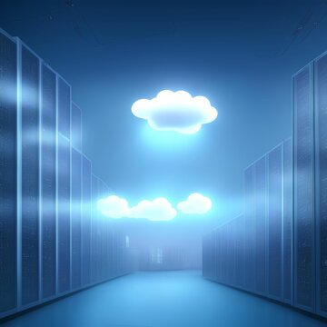 Concept art of data center with cloud computing