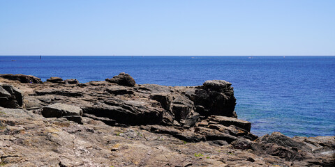 Fototapeta na wymiar rock stone french vendee sea beach in coast Atlantic in france