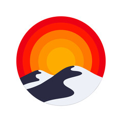 mountain badge with sunset