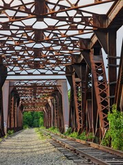 old railway bridge in the woods of new hampshire, new england, in the united states of america