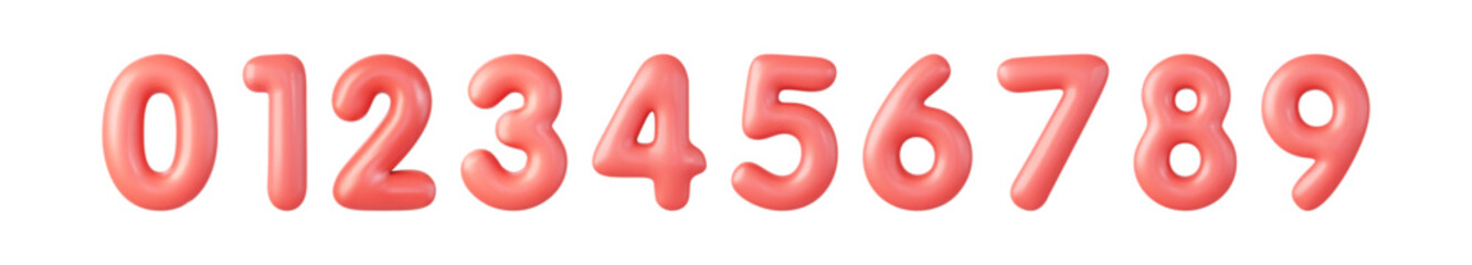 3d Red numbers from 0 to 9.