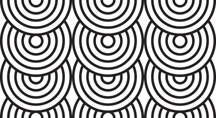 Seamless pattern with circle shape, black and white colour, modern design stripes background. Vector illustration.