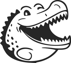 Black and white Uncomplicated logo with Attractive Cheerful crocodile.