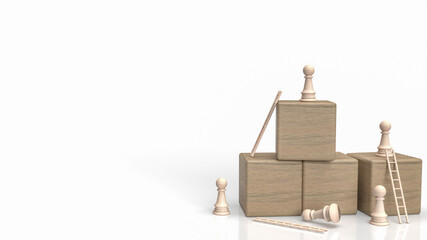 The wood chess and cube on white background for business concept 3d rendering