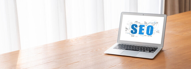 SEO search engine optimization for modish e-commerce and online retail business showing on computer...