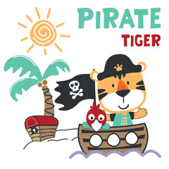 Fototapeta premium Vector illustration of funny tiger pirate, suitable for stickers and t shirts kids baby, t shirt print design, fashion graphic and other decoration.