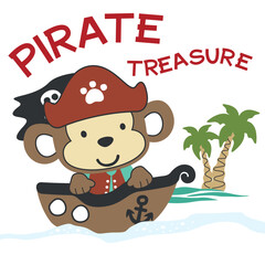 Obraz premium Vector illustration of funny monkey pirate, suitable for stickers and t shirts kids baby, t shirt print design, fashion graphic and other decoration.