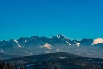 The Tatra Mountains against the blue clear sky