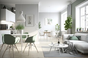 The interior design of modern Scandinavian apartment environment for deco ideas. Generative by AI technology