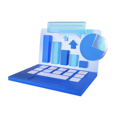 Business analysis report with chart and laptop 3d rendering