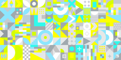 Trendy Seamless Colorful Abstract Vector Bauhaus Geometric Pattern Design Background Art
