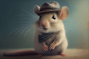 Happy Mouse Wearing Hat Artwork, The Miniature Mouse with Hat, Concept Art, Generative AI