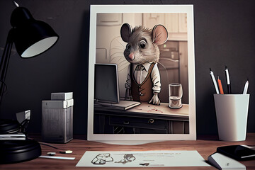 Mouse at work, The Miniature Mouse showing computer skills, Concept Art, Generative AI