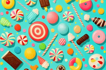 Assortment of dessert food on blue background. Ai generated