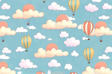 Fotobehang Luchtballon Colorful balloons floating on pattern sky background.Ai generated