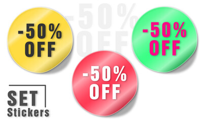 -50 off stickers set. -50 off label badge set. -50 off collection Tags