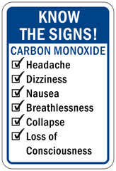 Carbon Monoxide sign and labels signs pf carbon monoxide poisoning
