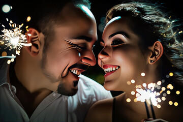 Pareja de latinos enamorados celebrando el día de San Valentín, 14 de febrero, imagen generada con inteligencia artificial, arte generativo, AI Art, 
