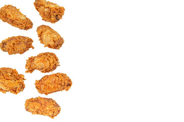 composition of crispy fried chicken isolated for menu. hot chicken wings.