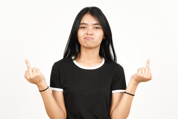 Showing Fuck Finger Sign Of Beautiful Asian Woman Isolated On White Background