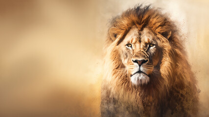 Fototapeta premium Lion with copy space background. World wildlife day concept. Generative ai.